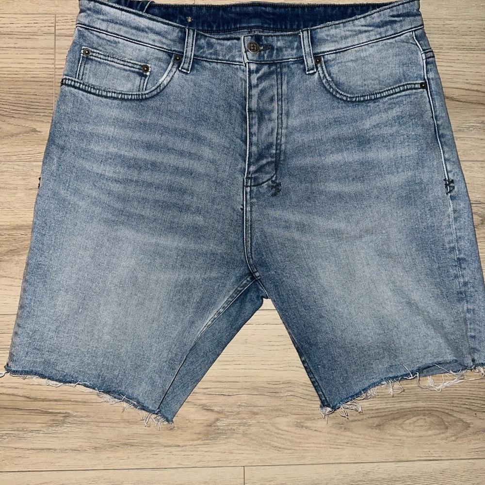 Ksubi Light Blue Distressed Cutoff Denim Stretch Shorts